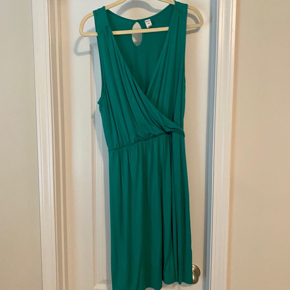 Green sleeveless wrap sundress